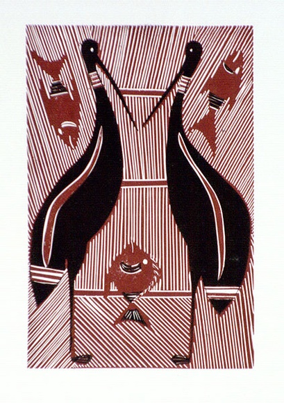 Artist: Marika, Banduk. | Title: Birds and fishes | Date: (1984) | Technique: linocut, printed in colour, from two blocks