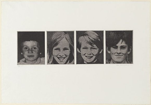 Artist: b'MADDOCK, Bea' | Title: b'Four' | Date: 1974 | Technique: b'photo-etching and aquatint, printed in black ink, from four abutted plates'