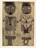 Artist: b'MUNGATOPI, Maryanne' | Title: b'Purukuparli & bima' | Date: 1998, August | Technique: b'etching, printed in cream and black ink, from two plates'