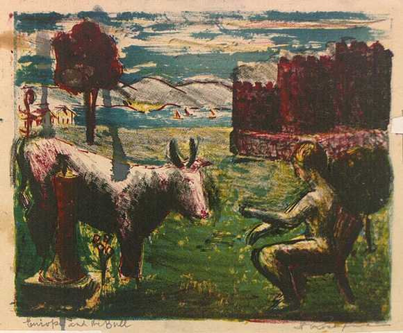 Artist: b'ROSENGRAVE, Harry' | Title: b'Europa and the bull' | Date: (1954) | Technique: b'lithograph, printed in colour, from four plates'