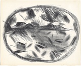 Artist: McCahon, Colin. | Title: Puketutu Manakau 3 | Date: 1957 | Technique: lithograph, printed in black ink, from one cardboard plate