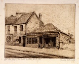 Artist: b'McDonald, Sheila.' | Title: b'Old shops, New South Head Road, Darling Point' | Date: c.1932 | Technique: b'etching, aquatint, printed in brown ink with plate-tone'