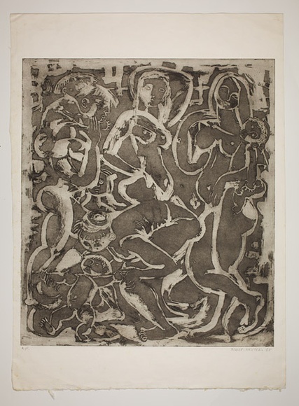 Artist: Haxton, Elaine | Title: (Group of nude women and children) | Date: 1968 | Technique: open-bite etching and aquatint
