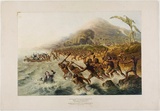 Artist: Baxter, George. | Title: The massacre of the lamented missionary the Rev. J. Williams and Mr. Harris. | Date: 1841 | Technique: wood-engraving and etching, printed in colour (Baxter print), from multiple plates