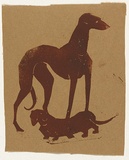 Artist: Bell, George.. | Title: (Greyhound and dachshund). | Technique: linocut, printed in brown ink, from on block