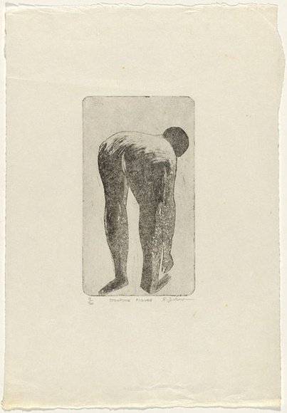 Artist: b'Dickerson, Robert.' | Title: b'Stooping figure.' | Date: 1977 | Technique: b'etching and aquatint, printed in black ink, from one zinc plate'