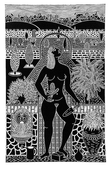 Artist: b'Zulumovski, Vera.' | Title: b'The recluse' | Date: 1995 | Technique: b'linocut, printed in black ink, from one block'