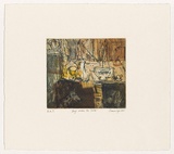 Artist: b'Cummings, Elizabeth.' | Title: b'Dogs under the table.' | Date: 2001 | Technique: b'etching and aquatint, printed in colour, from four plates'