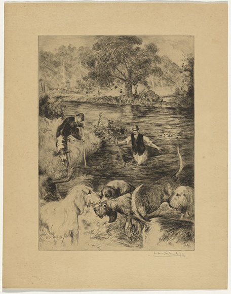 Artist: b'FULLWOOD, A.H.' | Title: b'Otter hunting: a check.' | Date: 1913 | Technique: b'etching, printed in black ink, from one plate'