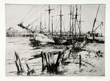 Artist: b'Glover, Allan.' | Title: b'Sunlight and ships' | Date: 1928 | Technique: b'etching, printed in brown ink, from one plate'