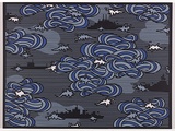 Title: (Windswept tree on hill, ocean in background 96.83.11). | Date: 1930s | Technique: linocut, printed in colour, from one block