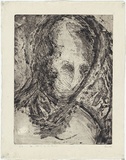 Artist: b'MADDOCK, Bea' | Title: b'Head of a saint' | Date: May 1961 | Technique: b'etching, aquatint and burnishing, printed in black ink, from one zinc plate'