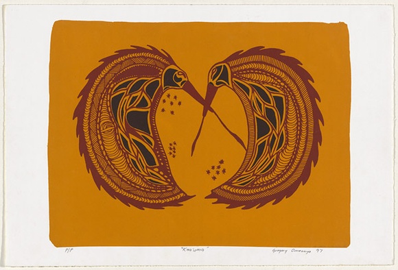 Artist: b'Omeenyo, Gregory' | Title: bKaa'uma | Date: 1997, August | Technique: b'screenprint, printed in colour, from multiple stencils'