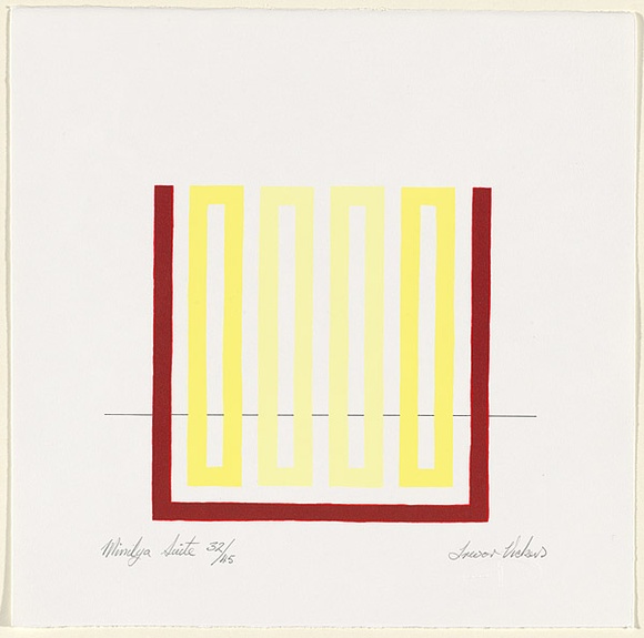 Artist: b'Vickers, Trevor.' | Title: b'not titled [Yellow rectangles with red outline and fine black line].' | Date: 2000 | Technique: b'screenprint, printed in colour, from multiple stencils'