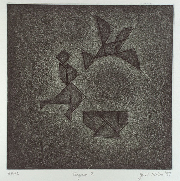 Artist: b'Neilson, Janet.' | Title: b'Tangram 2' | Date: 1997 | Technique: b'etching and aquatint, printed in dark green ink, from one plate'