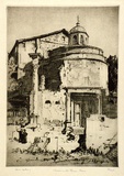 Artist: LINDSAY, Lionel | Title: A Church in the Roman Forum | Date: 1927 | Technique: drypoint, printed in brown ink with plate-tone, from one plate | Copyright: Courtesy of the National Library of Australia