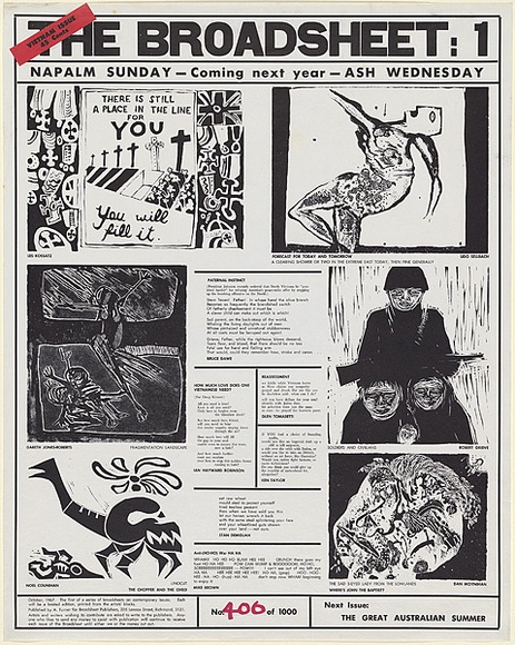 Artist: b'Broadsheet Publishers.' | Title: b'The Broadsheet 1: Napalm Sunday.' | Date: 1967 | Technique: b'relief, printed in black ink, each from one block'