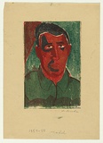 Artist: b'Groblicka, Lidia.' | Title: b'Model [portrait of a man].' | Date: 1954-55 | Technique: b'woodcut, printed in black ink, from one block'