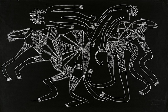 Artist: b'Kauage, Mathias.' | Title: b'Cowboys' | Date: 1969 | Technique: b'screenprint, printed in black and white ink, from two screens'