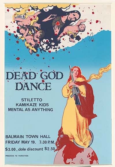 Artist: b'McMahon, Marie.' | Title: b'Dead God dance' | Date: 1978 | Technique: b'screenprint, printed in colour, from multiple stencils' | Copyright: b'\xc2\xa9 Marie McMahon. Licensed by VISCOPY, Australia'