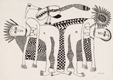 Artist: b'Kauage, Mathias.' | Title: b'not titled [Dancing women with bird]' | Date: September 1974 | Technique: b'screenprint, printed in warm black ink, from one screen'