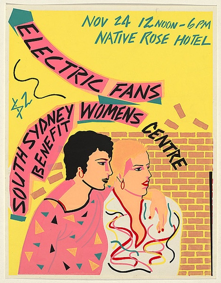 Artist: b'McMahon, Marie.' | Title: bElectric Fans, South Sydney Women's Centre Benefit | Date: 1978 | Technique: b'screenprint, printed in colour, from six stencils'