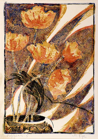 Artist: b'Pye, Mabel.' | Title: b'Poppies' | Date: c.1935 | Technique: b'linocut, printed in colour inks, from multiple blocks'