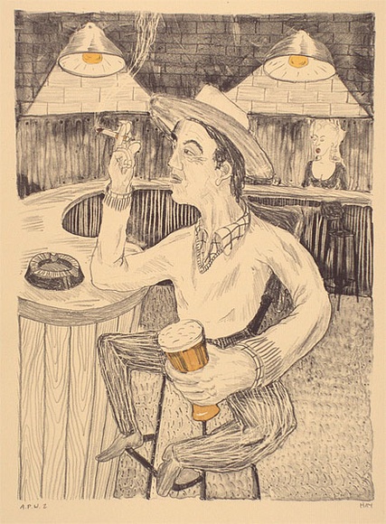 Artist: b'Hay, Bill.' | Title: b'Drinker' | Date: 1989, June - August | Technique: b'lithograph, printed in black ink, from one stone; hand-coloured'