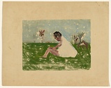 Artist: Nolan, Sidney. | Title: Girl sitting in a field | Date: c.1946 | Technique: monotype
