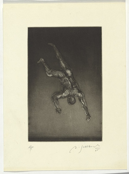 Artist: b'SELLBACH, Udo' | Title: b'(Falling man)' | Date: 1965 | Technique: b'etching and aquatint printed in black ink, from one plate'