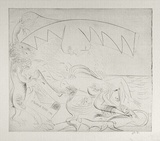Artist: BOYD, Arthur | Title: Bert Hinkler; his wife and lion and letter. | Date: (1968-69) | Technique: etching, printed in black ink, from one plate | Copyright: Reproduced with permission of Bundanon Trust