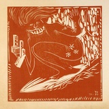 Artist: b'COLEING, Tony' | Title: b'Up your bum.' | Date: 1977-79 | Technique: b'linocut, printed in orange ink, from one block'