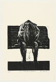 Artist: b'AMOR, Rick' | Title: b'Girl in Placa Reial Barcelona.' | Date: 1991 | Technique: b'woodcut, printed in black ink, from one block'