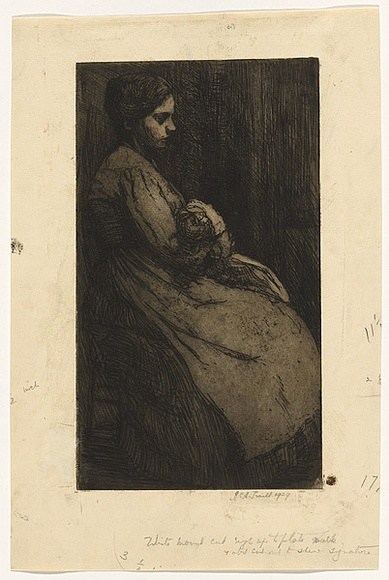 Artist: b'TRAILL, Jessie' | Title: b'not titled [mother and child]' | Date: 1909 | Technique: b'hardground-etching, drypoint and foul biting, printed in black ink with plate-tone, from one plate'