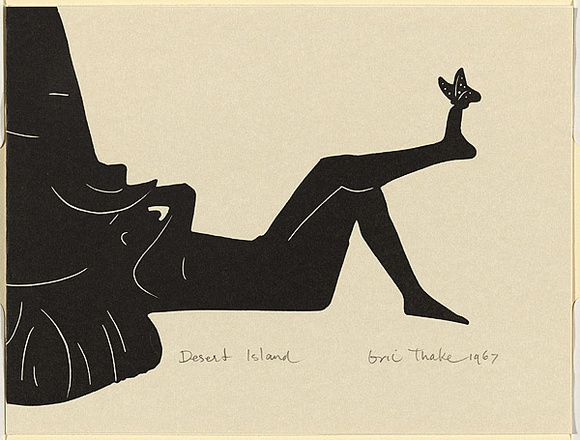 Artist: b'Thake, Eric.' | Title: b'Greeting card: Christmas (Desert Island)' | Date: 1967 | Technique: b'linocut, printed in black ink, from one block'