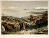 Artist: b'Angas, George French.' | Title: b'Port Lincoln, looking across Boston Bay towards Spencers Gulf. Stanford Hill and Thistle Island in the distance.' | Date: 1846-47 | Technique: b'lithograph, printed in colour, from multiple stones; varnish highlights by brush'