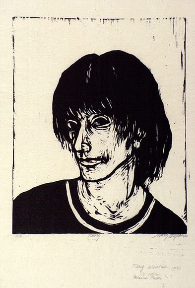 Artist: b'Clifton, Nancy.' | Title: b'Terry.' | Date: 1980 | Technique: b'woodcut, printed by hand in black ink, from one block'