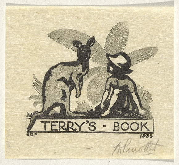 Artist: PERROTTET, George | Title: Bookplate: Terry's book | Date: 1933 | Technique: linocut, printed in colour, from multiple blocks