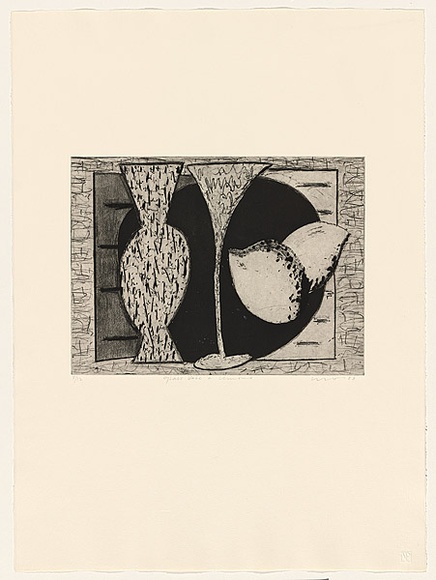 Title: b'Glass vase and lemons' | Date: 1988 | Technique: b'etching, printed in black ink, from one plate'