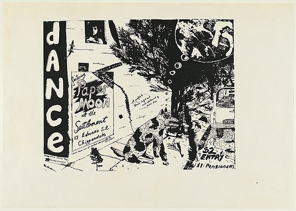 Artist: b'WORSTEAD, Paul' | Title: b'Dance featuring Paper moon at the Settlement...26 March [1976]..' | Date: 1976 | Technique: b'screenprint, printed in black ink, from one stencil' | Copyright: b'This work appears on screen courtesy of the artist'