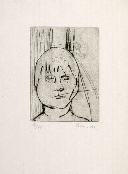 Artist: b'MADDOCK, Bea' | Title: b'Street figure.' | Date: December 1966 | Technique: b'drypoint, printed in black ink, from one copper plate'
