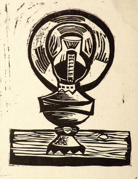 Artist: b'Barwell, Geoff.' | Title: b'(The lamp).' | Date: (1955) | Technique: b'linocut, printed in black ink, from one block'