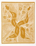 Artist: b'Marika, Banduk.' | Title: b'Djaygung and waterlily' | Date: 1985 | Technique: b'linocut, printed in yellow ink, from one block'