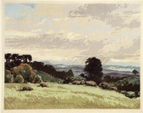 Artist: b'The Warners.' | Title: b'Dividing Range' | Date: c.1940 | Technique: b'linocut, printed in colour, from multiple blocks'