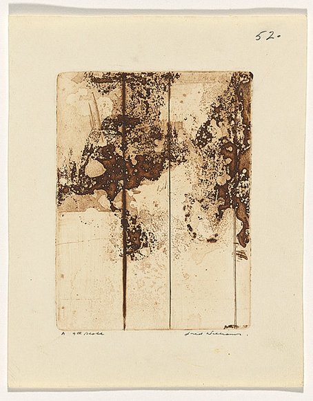 Artist: b'WILLIAMS, Fred' | Title: b'Landscape panel. Number 8' | Date: 1962 | Technique: b'engraving, drypoint, sugar aquatint, printed in black ink, from one zinc plate' | Copyright: b'\xc2\xa9 Fred Williams Estate'