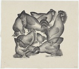 Artist: Hinder, Frank. | Title: Chooks | Date: 1947 | Technique: lithograph, printed in black ink, from one stone