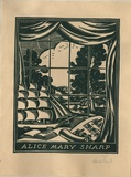 Artist: b'FEINT, Adrian' | Title: b'Bookplate: Alice Mary Sharp.' | Date: (1936) | Technique: b'wood-engraving, printed in green ink, from one block' | Copyright: b'Courtesy the Estate of Adrian Feint'