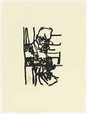 Artist: b'PARR, Mike' | Title: b'Face to face [left panel]' | Date: 2003 | Technique: b'woodcut, printed in black ink, from one block'