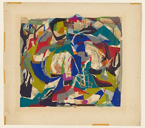 Title: b'Landscape' | Date: c.1950 | Technique: b'screenprint, printed in colour, from multiple stencils'