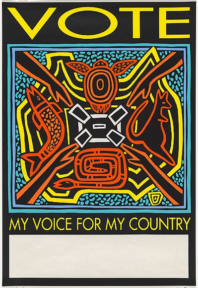 Title: b'Vote - my voice for my country' | Date: 1993 | Technique: b'screenprint, printed in colour, from five stencils'